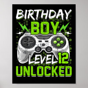 Affiche Level 12 unlocked Gamer 12th Birthday Gift Video G