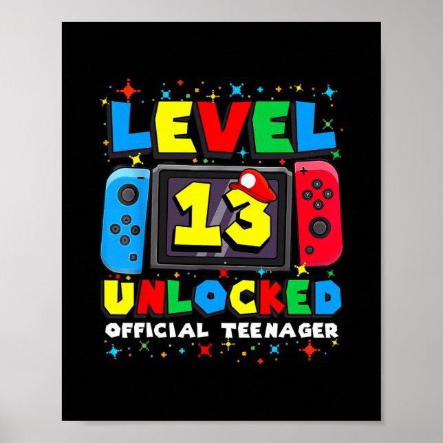 Affiche Level 13 Unlocked Gamer 13th Birthday Gift Video G (Devant)