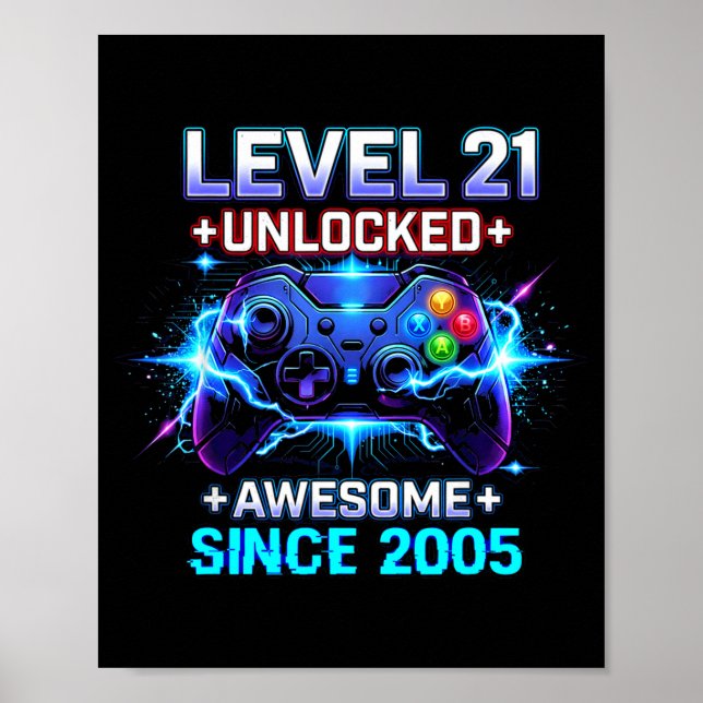 Affiche Level 21 Unlocked Awesome Since 2005 21st Birthday (Devant)
