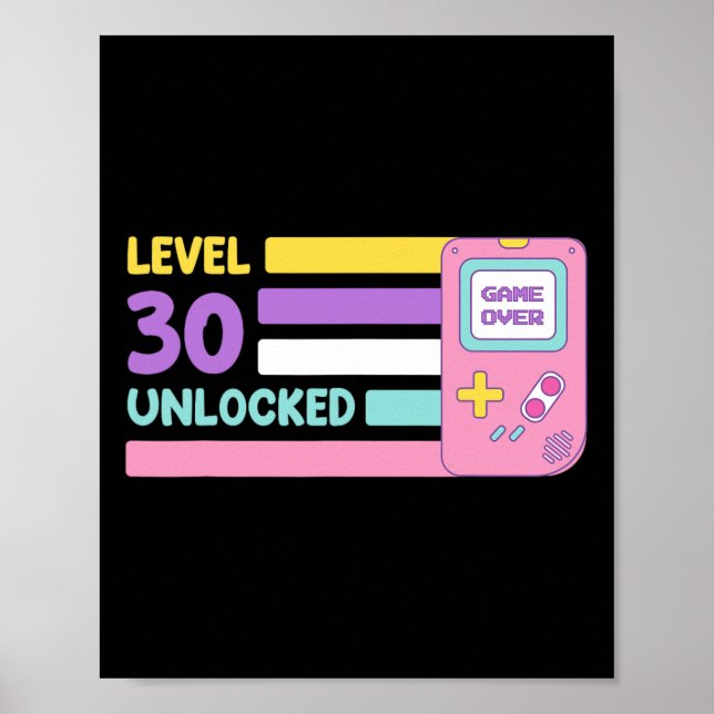 Affiche Level 30 Unlocked Video Player 30 Years Bday Retro (Devant)