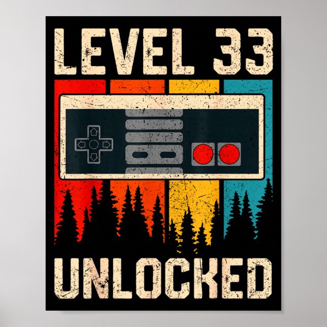 Affiche Level 33 Unlocked Video Game Controller Birthday M (Devant)