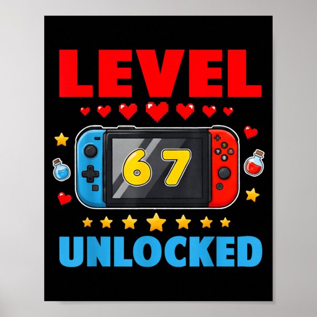 Affiche Level 67 Unlocked Gamer 67 Six Seven 6 7 Kids 67 Y (Devant)