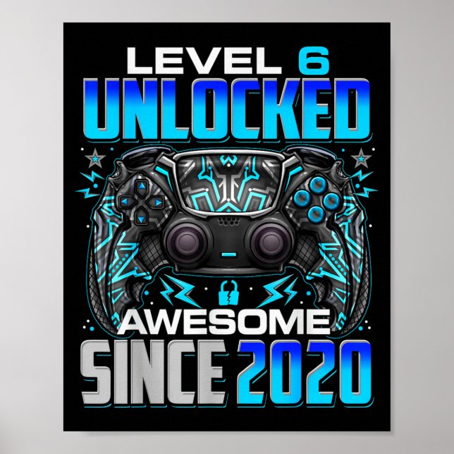 Affiche Level 6 Unlocked Awesome Since 2020 6th Birthday G (Devant)