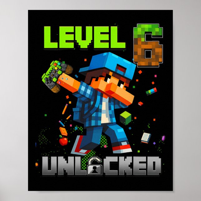 Affiche Level 6 Unlocked Funy Birthday Boy Pixel Gamer 6th (Devant)