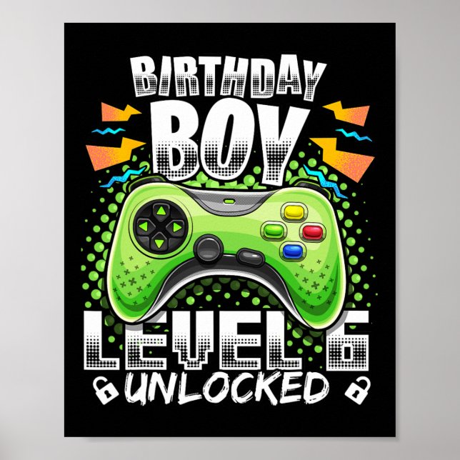 Affiche Level 6 Vidéo Game 6th Birthday Gamer Gif (Devant)