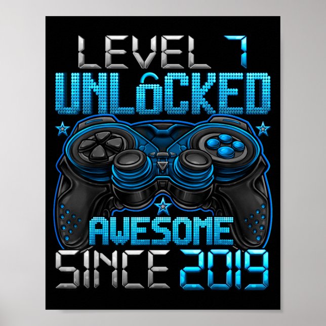 Affiche Level 7 Unlocked 7 Year Old For Boys 7th Birthday  (Devant)