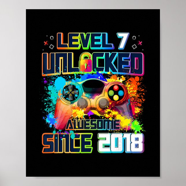 Affiche Level 7 Unlocked 7 Year Old Video Gamer 7th Birthd (Devant)