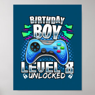 Affiche Level 8 Unlocked Video Game 8th Birthday Gamer