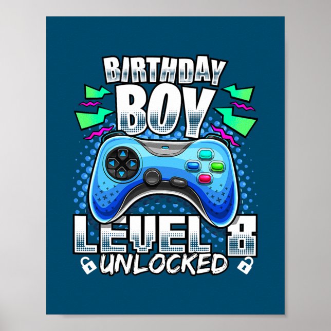 Affiche Level 8 Unlocked Video Game 8th Birthday Gamer (Devant)