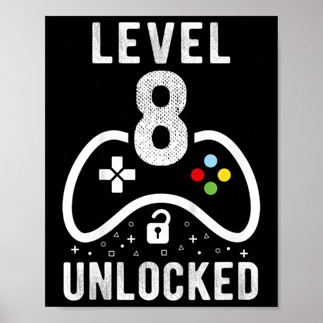 Affiche Level 8 Unlocked Video Game 8th Birthday Gift  (Devant)