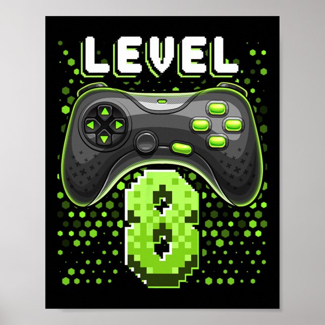 Affiche Level 8 Video Game Controller 8th Birthday Gamer G (Devant)