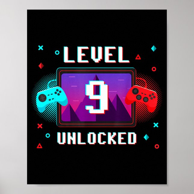 Affiche Level 9 Unlocked Video Gamer Funny 9th Birthday Bo (Devant)