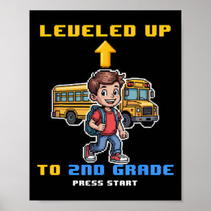 Affiche Levelup 2nd Grade Ck To School Funny Gamer Boy