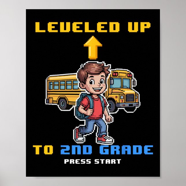 Affiche Levelup 2nd Grade Ck To School Funny Gamer Boy (Devant)