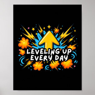 Affiche Levelup Chaque Jour Ck To School Shirt Gamer Boy