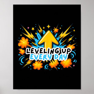 Affiche Levelup Chaque Jour Ck To School Shirt Gamer Boy