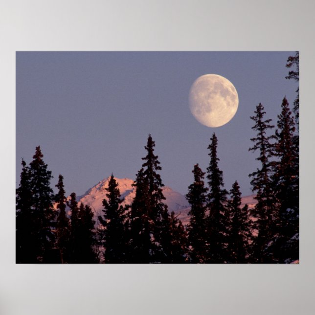 Affiche Lever de lune début de l'hiver | Anchorage, Alaska (Devant)