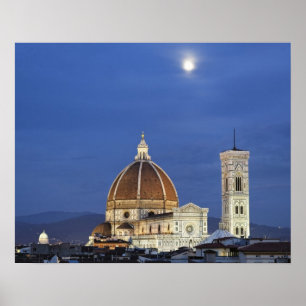Affiche Lever de lune et cathédrale de Florence, Basilique