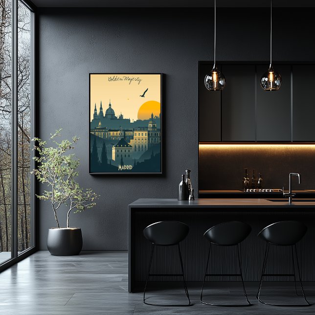 Affiche Lever de soleil à Madrid - Silhouettes de la ville (Créateur téléchargé)