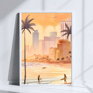 Affiche Lever de soleil à Miami   Peinture de la skyline à