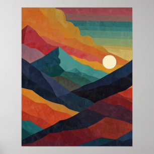 Affiche Lever de soleil abstrait sur la montagne