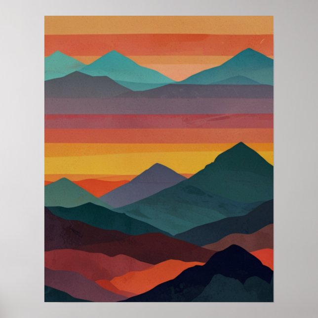 Affiche Lever de soleil abstrait sur la montagne (Devant)