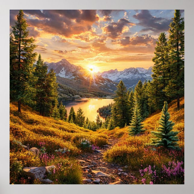 Affiche Lever de soleil alpin à couper le souffle sur une  (Devant)