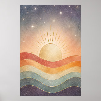 Affiche Lever de soleil céleste boho abstrait moderne du d