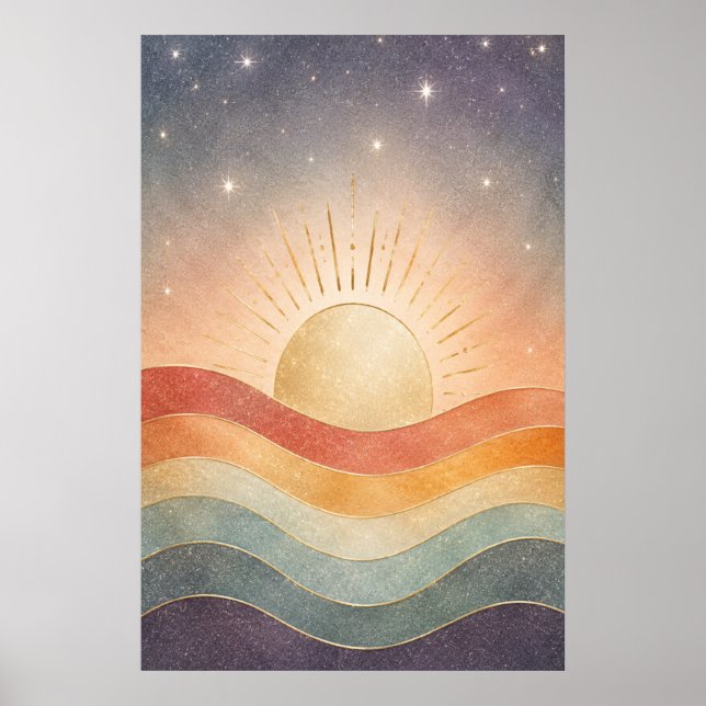 Affiche Lever de soleil céleste boho abstrait moderne du d (Devant)