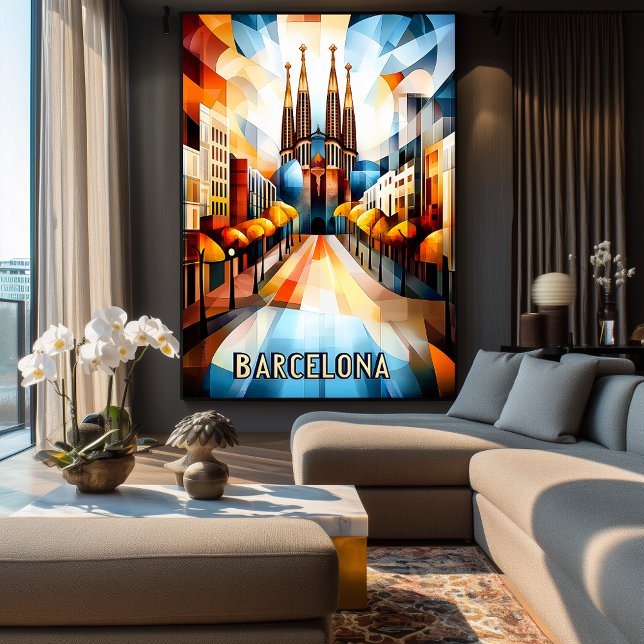 Affiche Lever de soleil cubiste à Barcelone – Paysage urba (Créateur téléchargé)