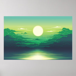 Affiche Lever de soleil dans la mer habillages d'illustrat