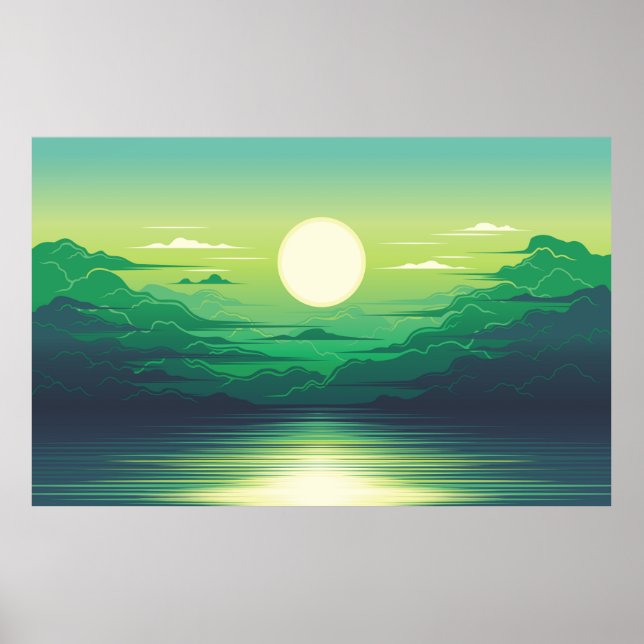 Affiche Lever de soleil dans la mer habillages d'illustrat (Devant)