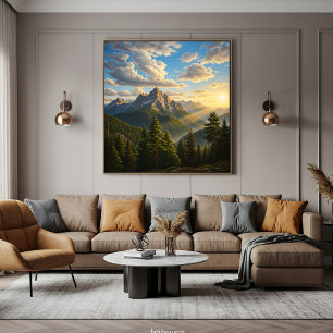 Affiche Lever de soleil dans les montagnes