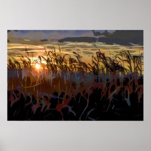 Affiche Lever de soleil de champ de maïs