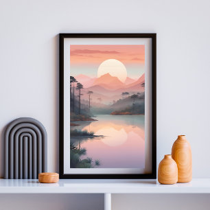 Affiche Lever De Soleil D'Or Sur Les Montagnes Mistantes