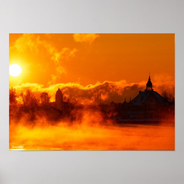 Affiche Lever de soleil enflammé du matin à Helsinki affic (Devant)