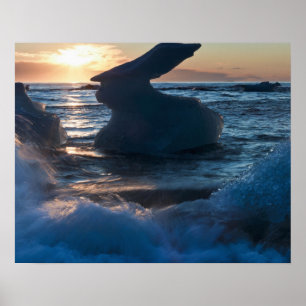 Affiche Lever de soleil et formations d'icebergs