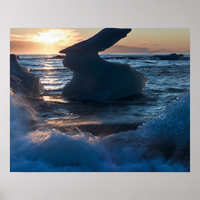 Affiche Lever de soleil et formations d'icebergs (Devant)
