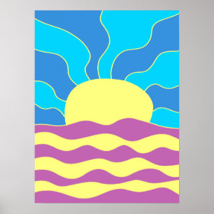 Affiche Lever de soleil et vagues Art abstrait