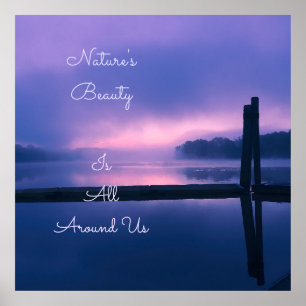 Affiche Lever de soleil rose et violet sur l'eau