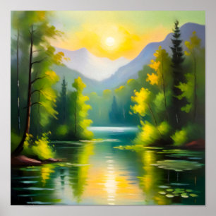 Affiche Lever de soleil sur des montagnes enneigées et un 