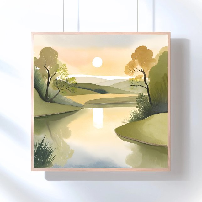 Affiche Lever de soleil sur la rivière | Aquarelle Jaune (Créateur téléchargé)
