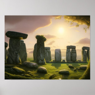 Affiche Lever de soleil sur l'Art numérique de Stonehenge