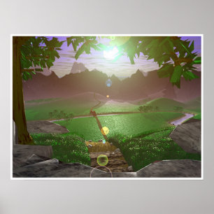 Affiche Lever de soleil sur les montagnes-routes #3