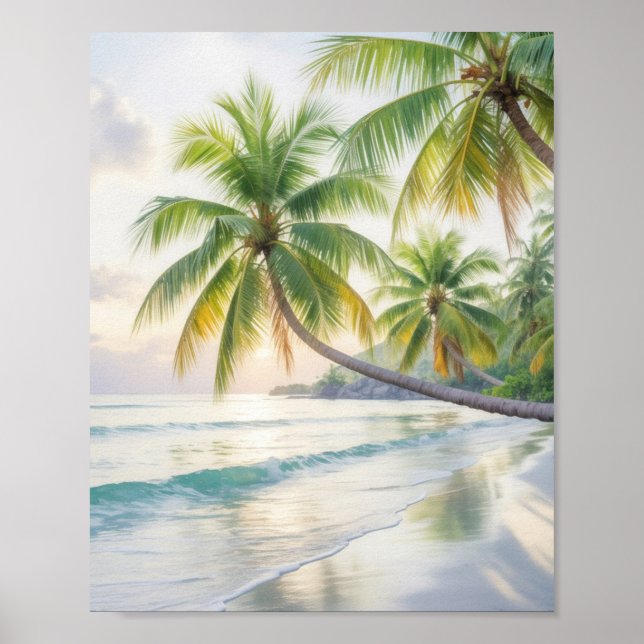 Affiche Lever de soleil tropical serein sur un sable blanc (Devant)