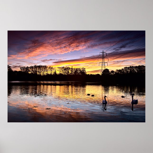 Affiche Lever du soleil au lac, Leighton Buzzard (6353) (Devant)