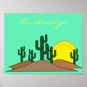 Affiche Lever du soleil du désert du Saguaro Vert