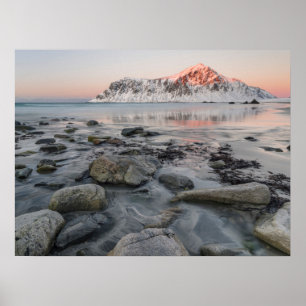 Affiche Lever du soleil Flakstad et la plage de Skagsanden