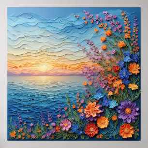 Affiche Lever du soleil pittoresque sur un océan serein