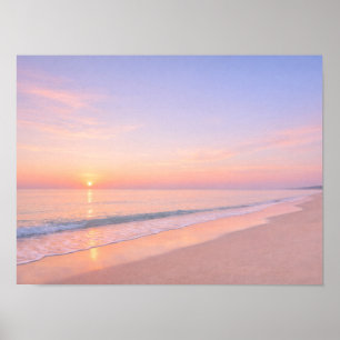 Affiche Lever du soleil rose pastel de rêve sur la plage c